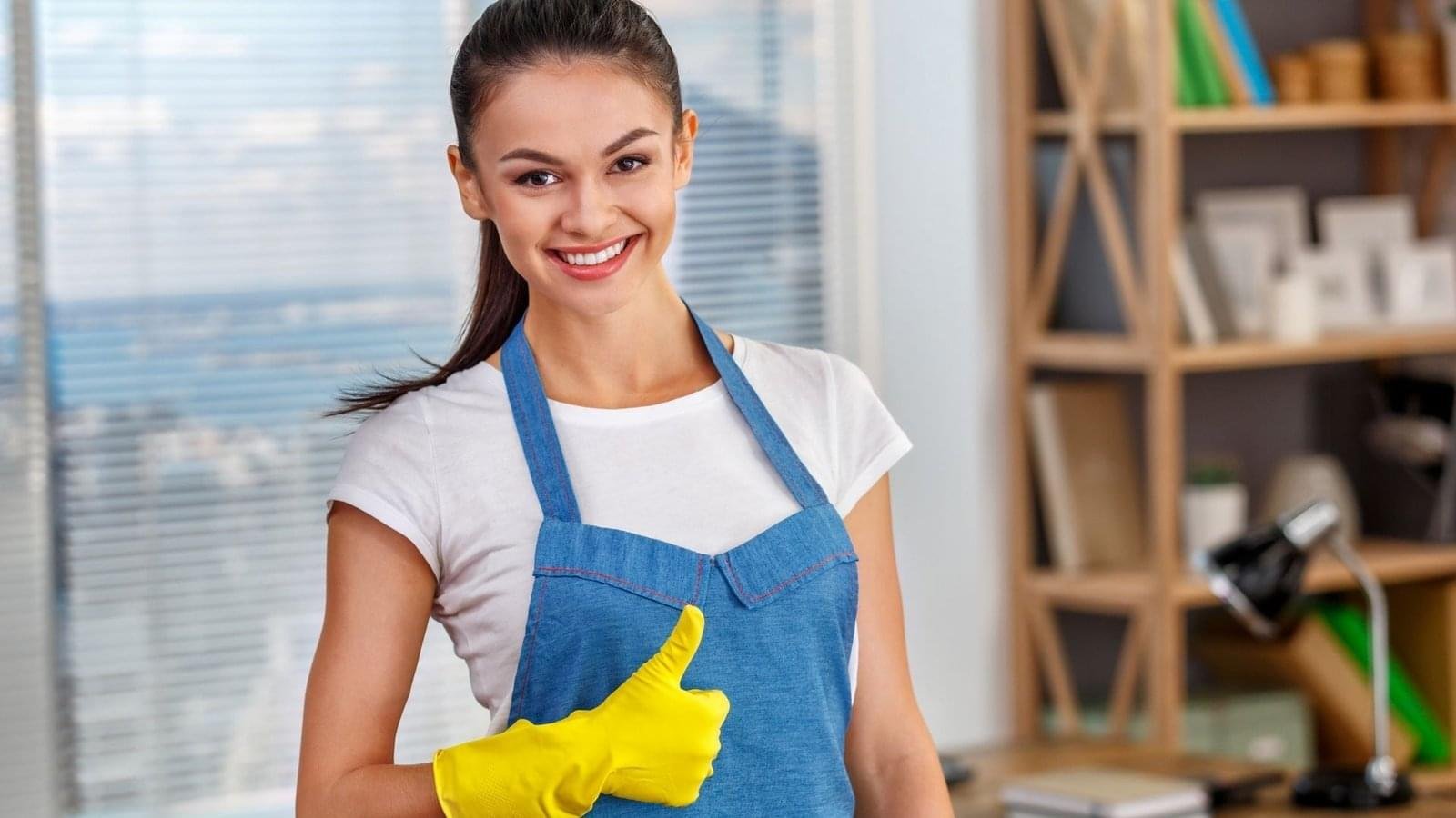 Happy residential cleaning professional testimonial for home services